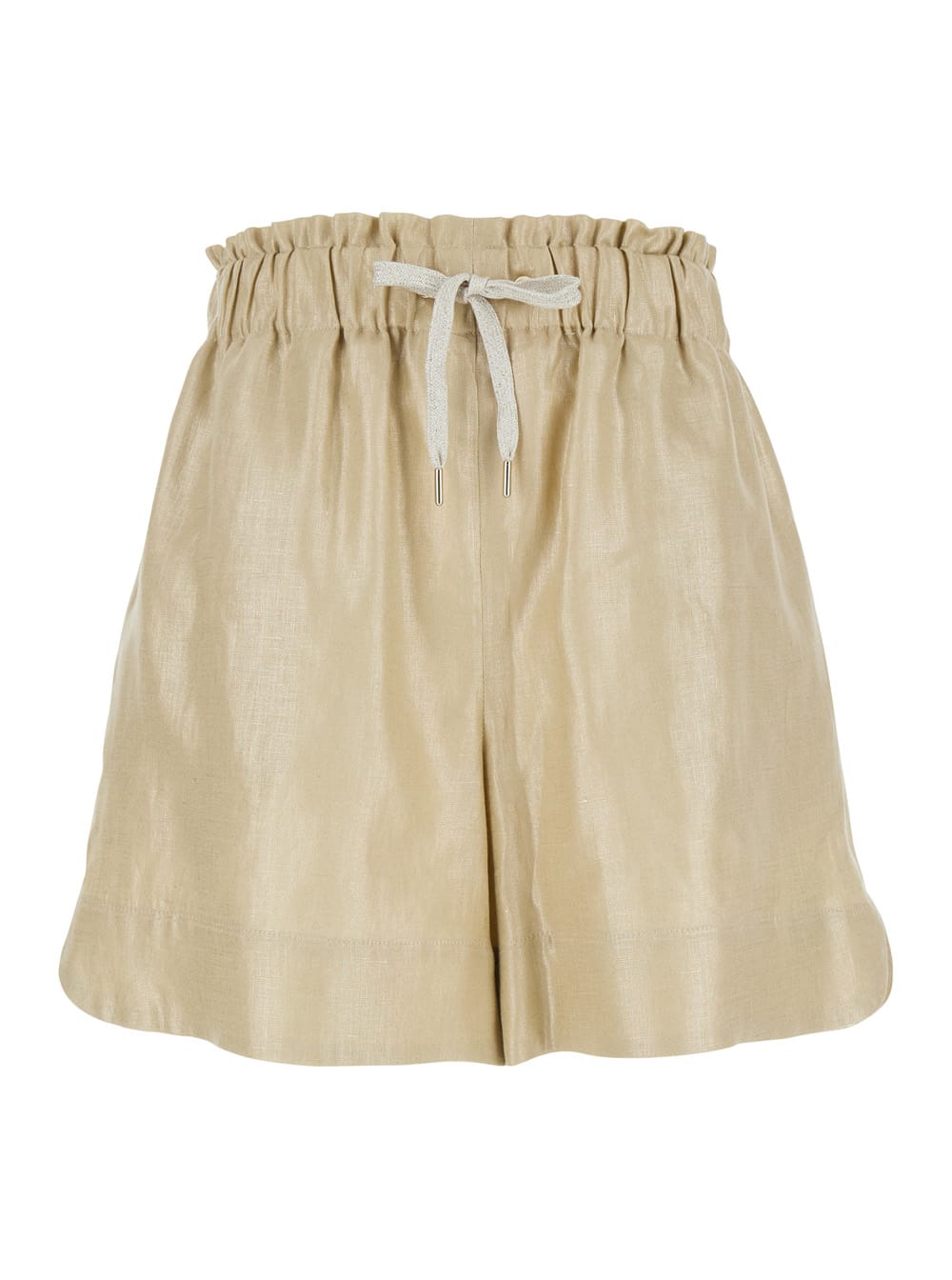 Beige Shorts With Drawstring At The Waist In Linen Woman
