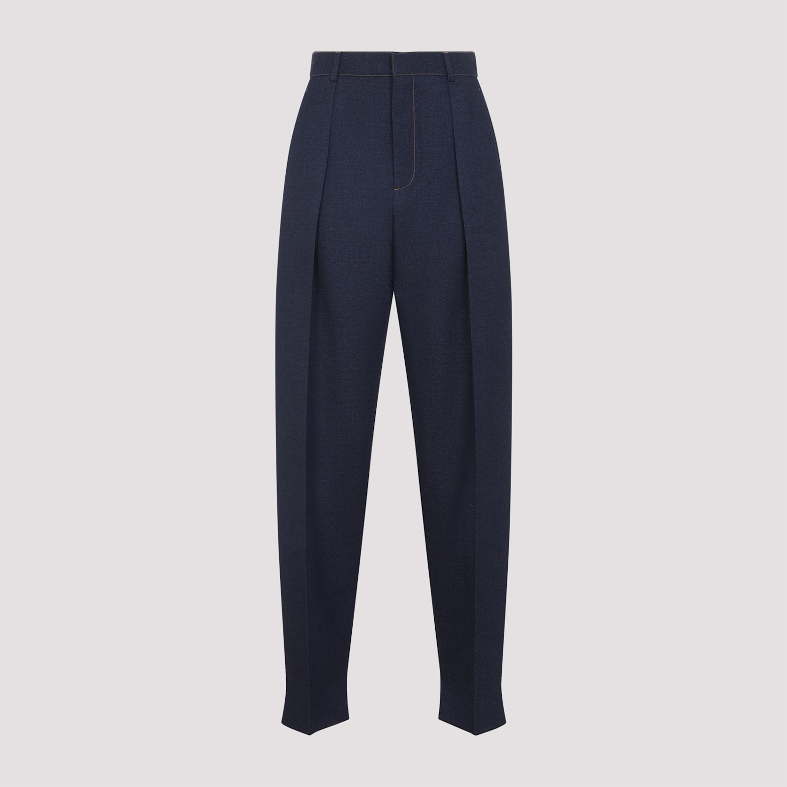 Bottega Veneta High-waisted Tailored Trousers With Subtle Pleats In Blue