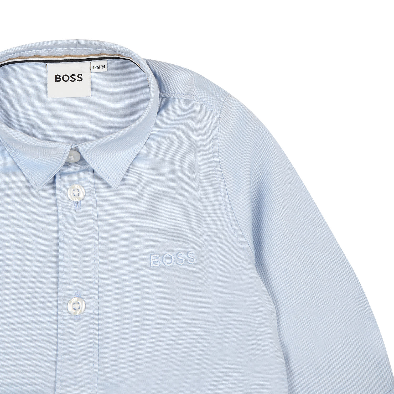 Shop Hugo Boss Light Blue Shirt For Baby Boy With Logo