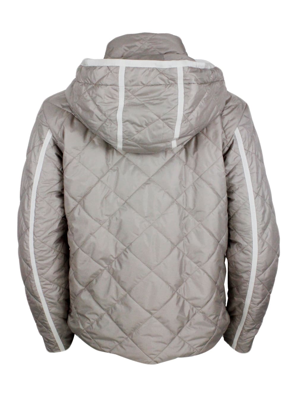 Shop Lorena Antoniazzi Lightweight Quilted Nylon Jacket With Detachable Hood And Zip Closure In Beige