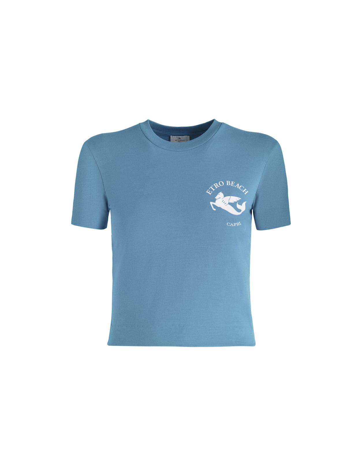 Etro Woman Light Blue Liquid Paisley Beach Crop T-shirt