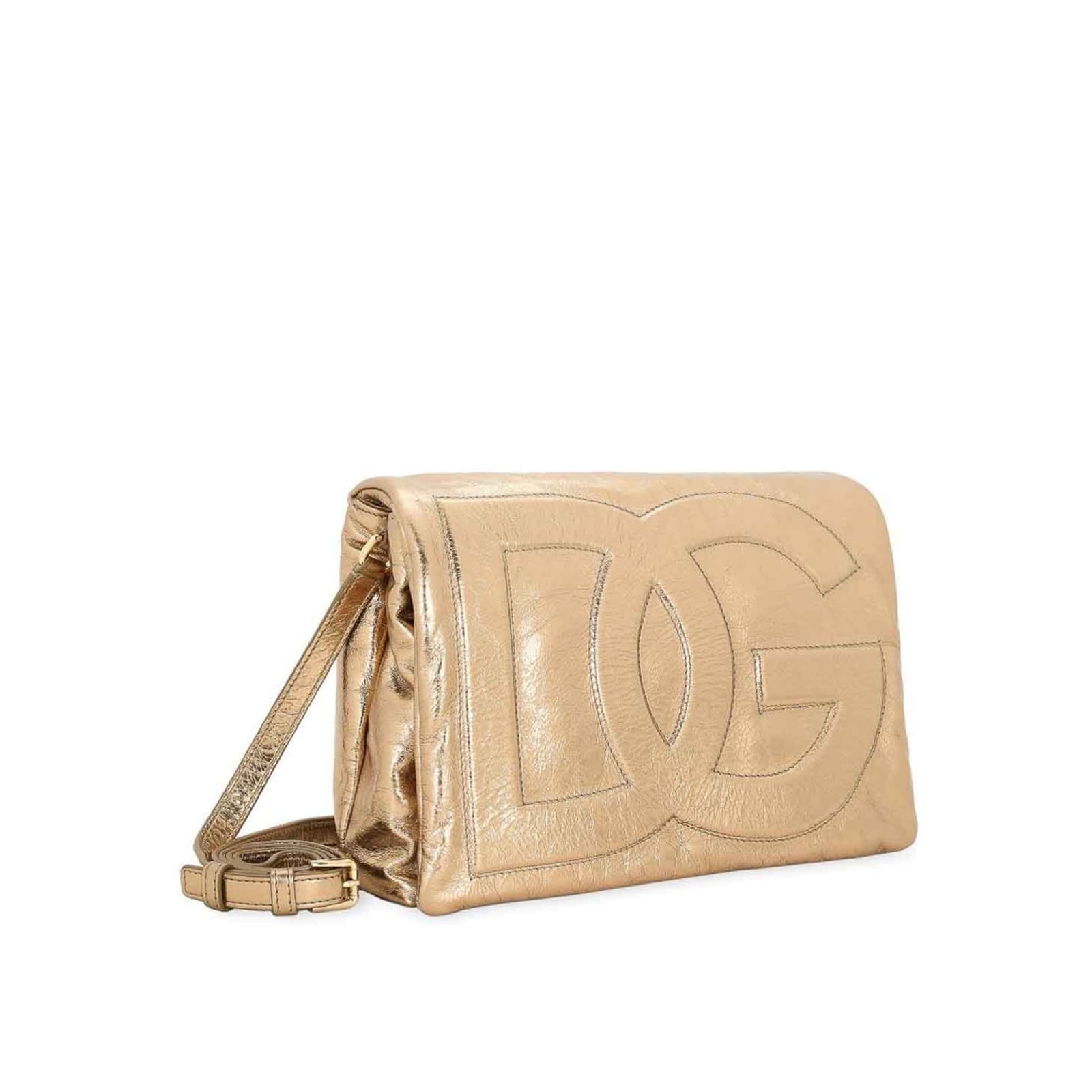 Shop Dolce & Gabbana Cracle Shoulder Bag In Gold