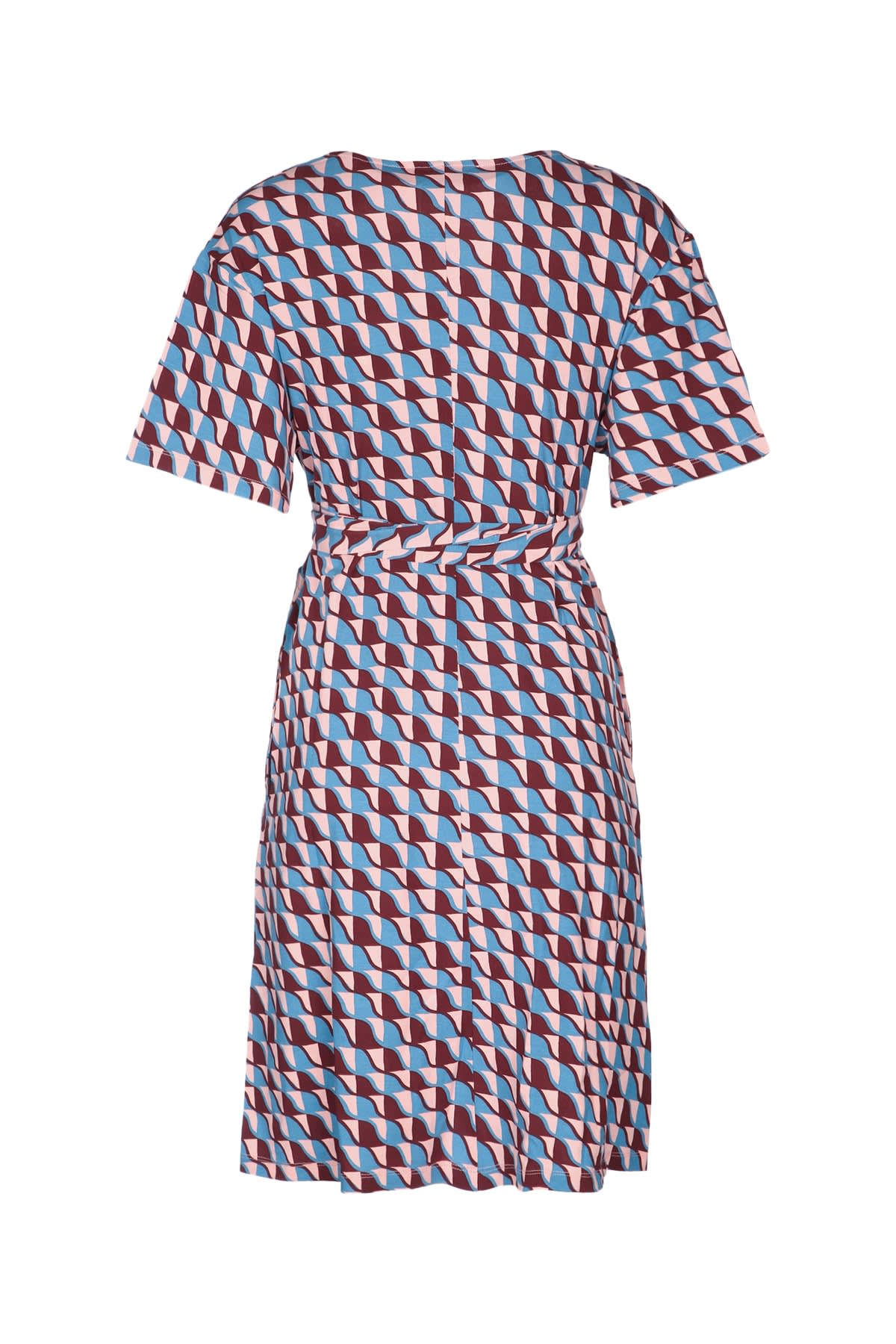 Weekend Max Mara Lucas Geometric Pattern V-neck Belted Dress In Blue