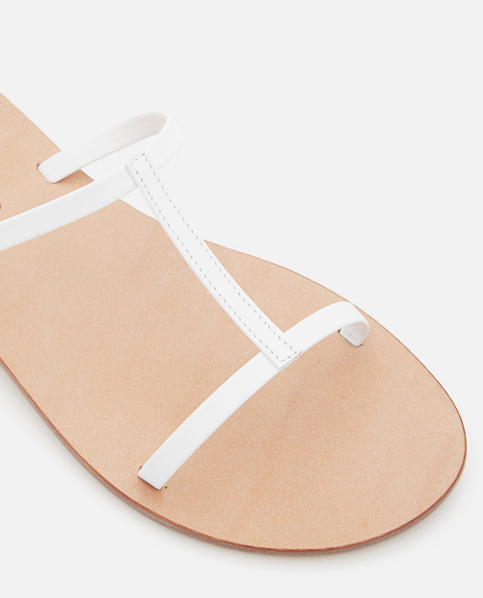 Shop Capri Positano Triple Strap Leather Flat Sandals In White