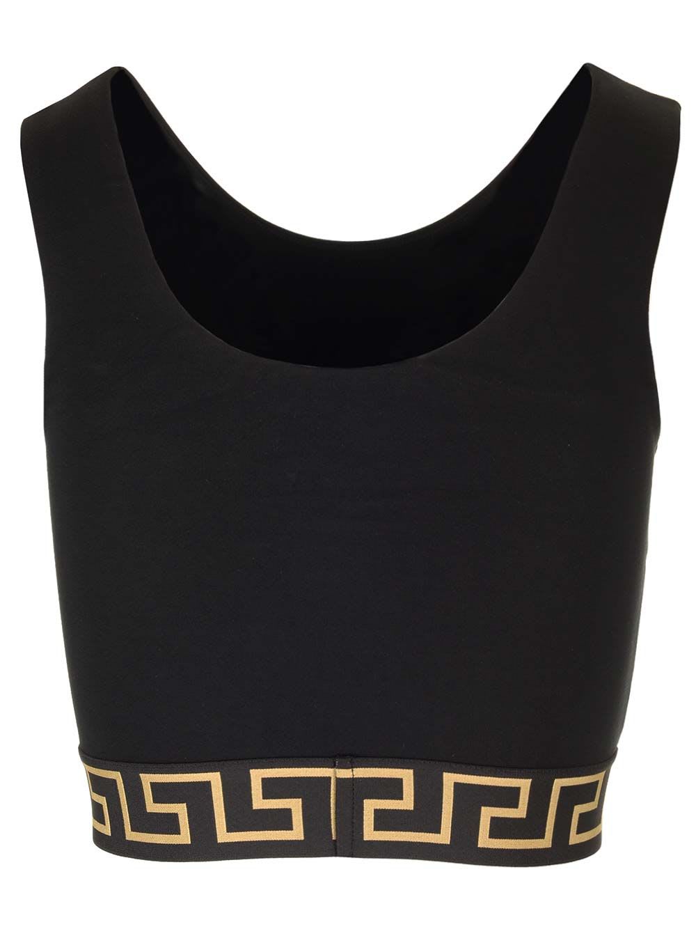 Shop Versace Sports Bra With Greek Edge In Black