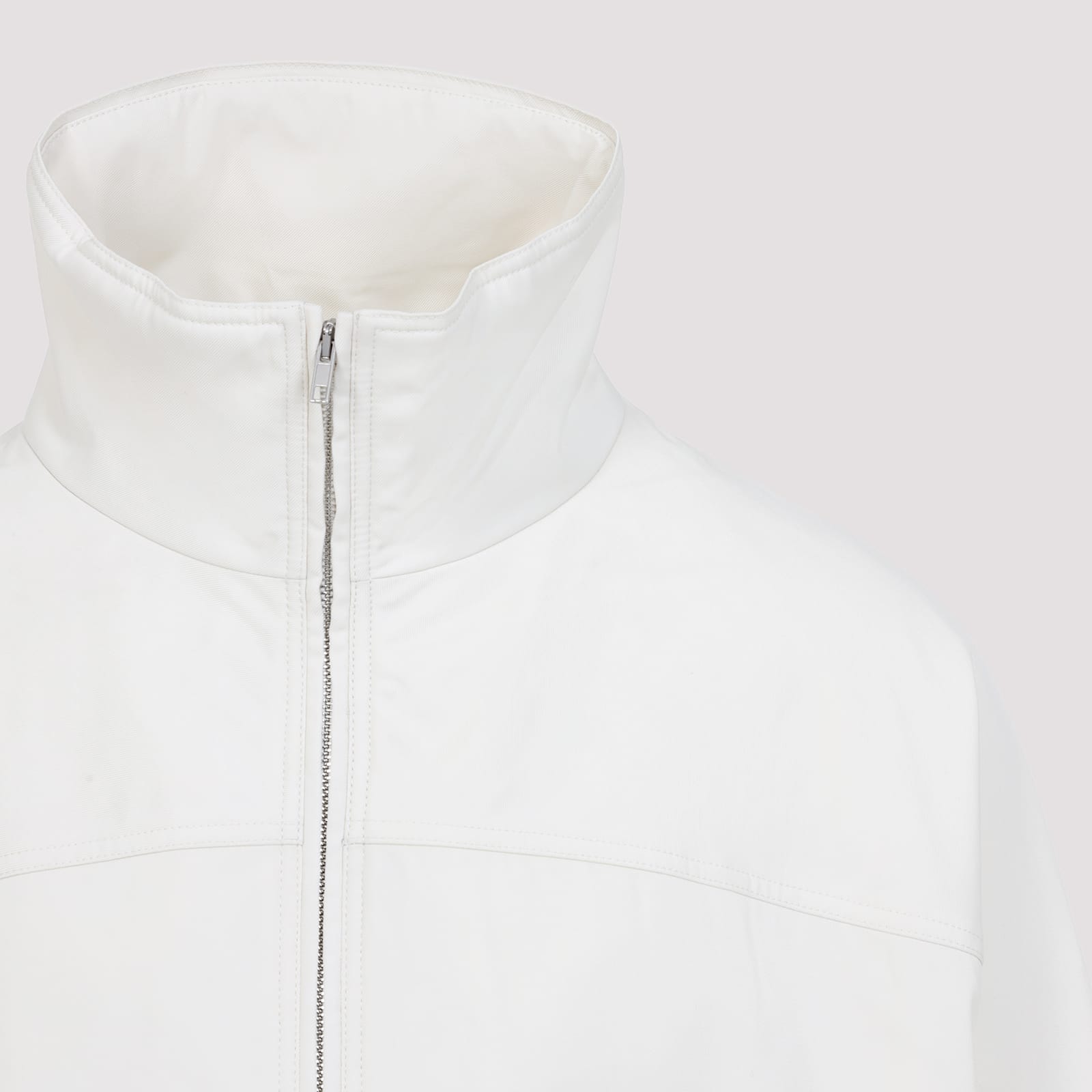 Mordecai High Collar White Jacket With Relaxed Fit In Ivory
