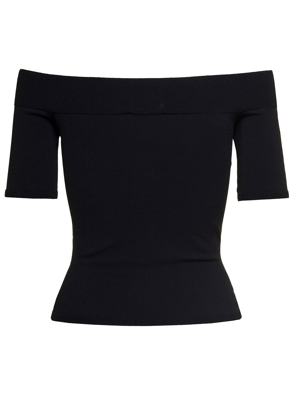 Shop Alexander Mcqueen Black Off-the-shoulders Top With Straight Neckline In Viscose Blend Woman