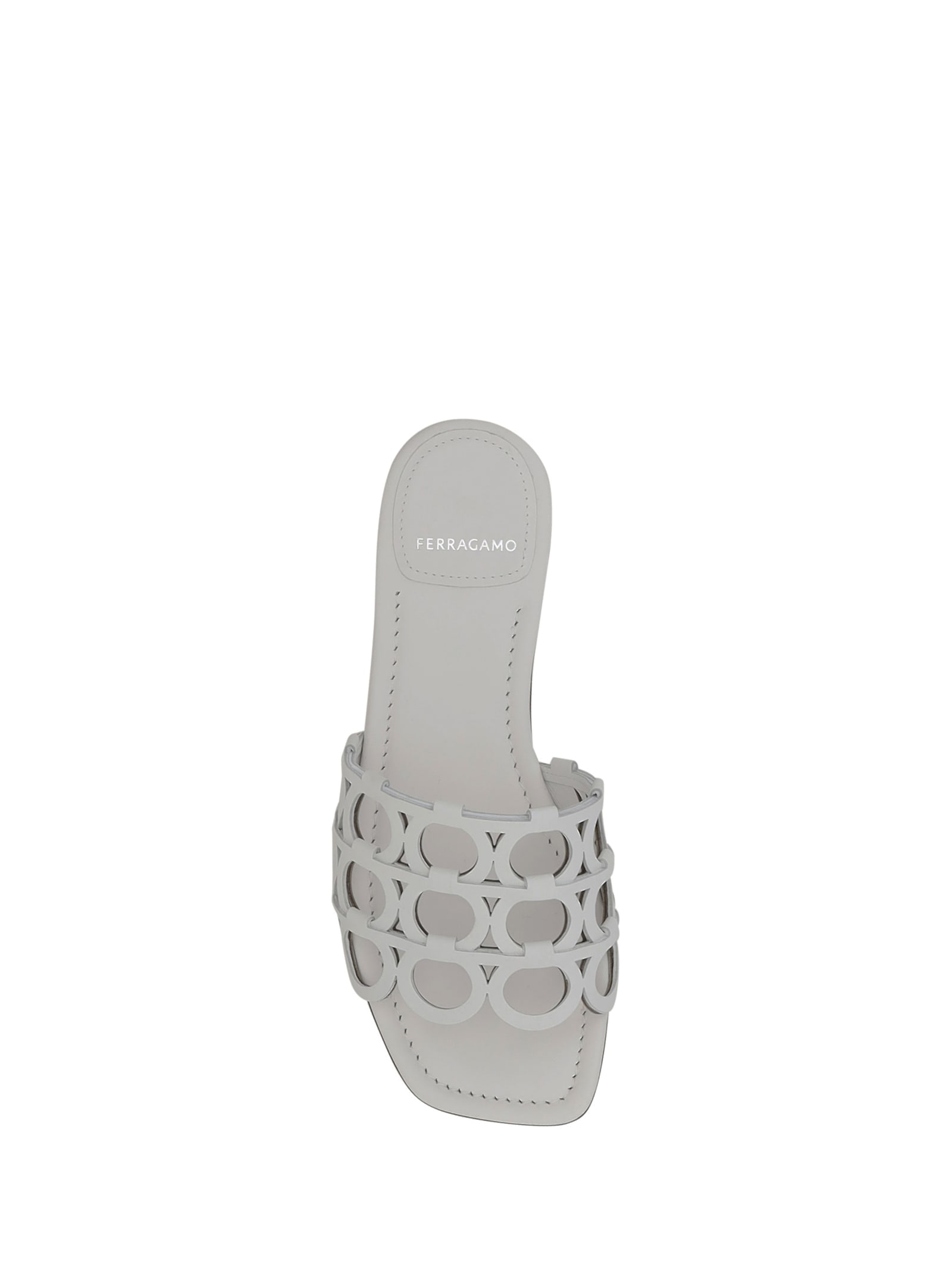 Ferragamo Gancini Pattern Sandals In White