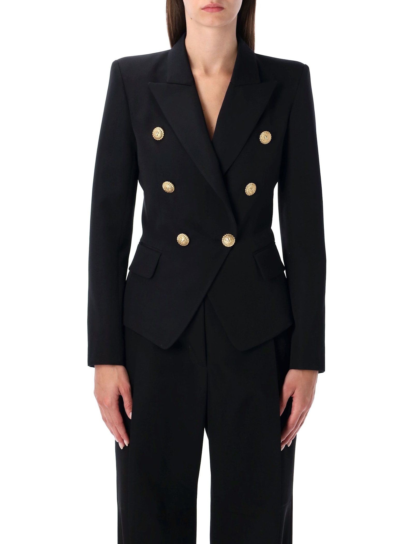 Balmain Wool Blazer With Flap Pockets And Gold-tone Buttons In Black