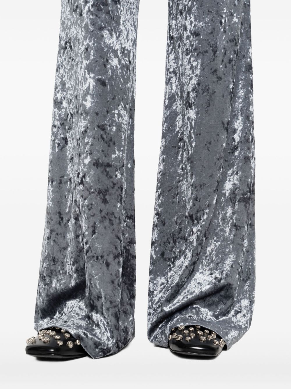 Forte Forte Stretch Velvet Wide Leg Trousers In Gray