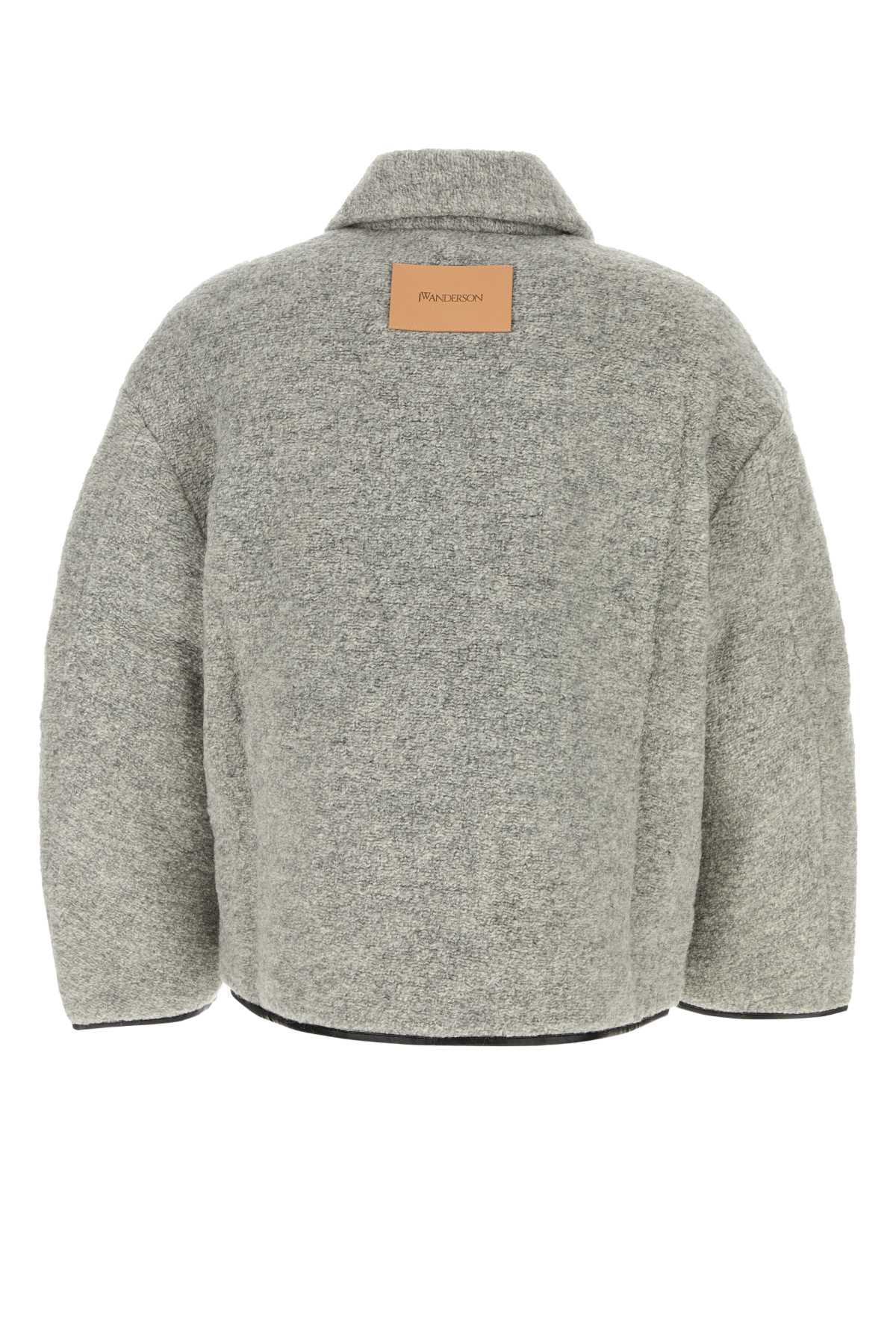 Jw Anderson Mens Light Grey Melange Contrast-trim Relaxed-fit Knitted Wool-blend Jacket In Gray