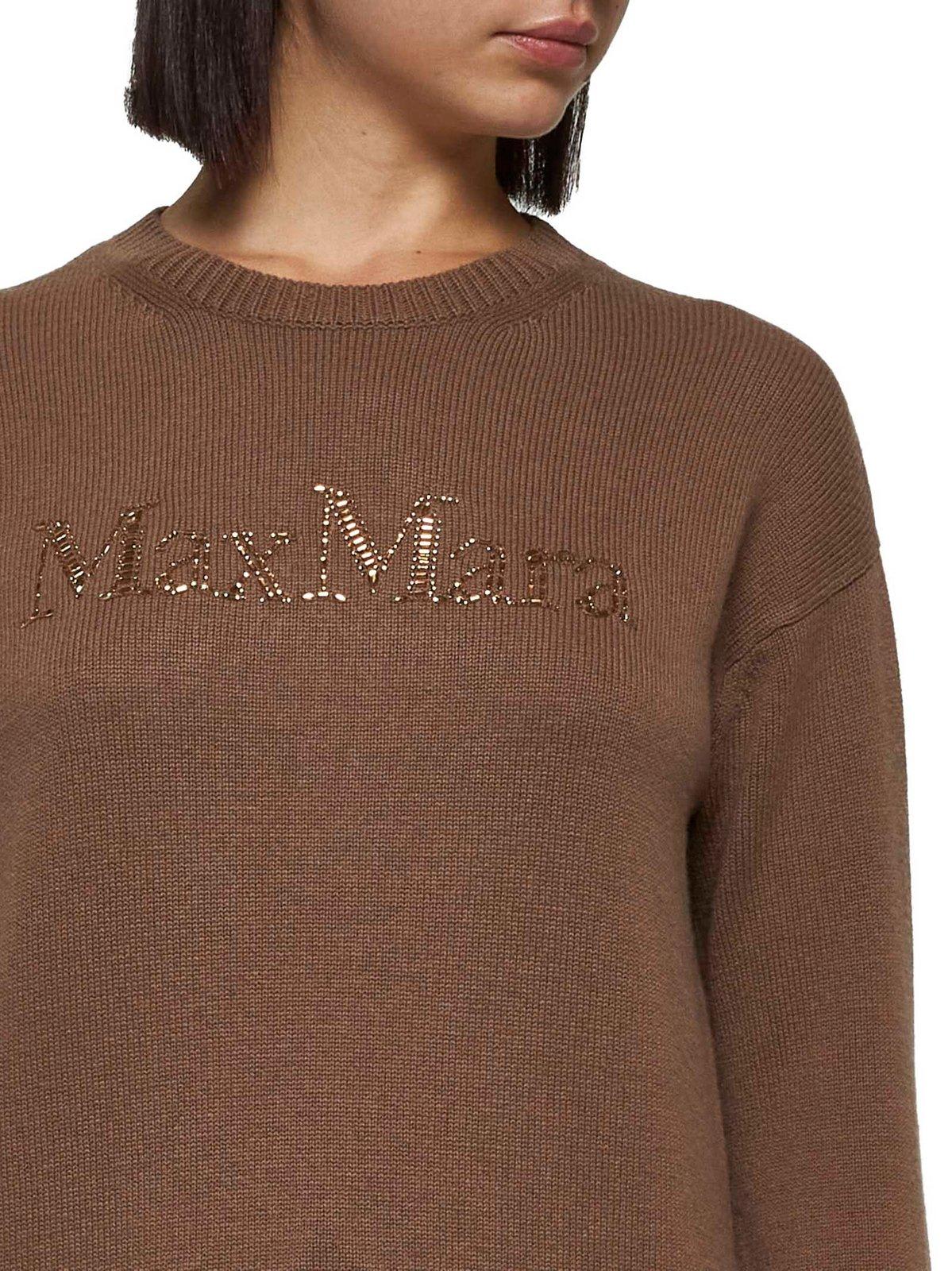 Shop 's Max Mara Logo Embellished Crewneck Jumper In Brown