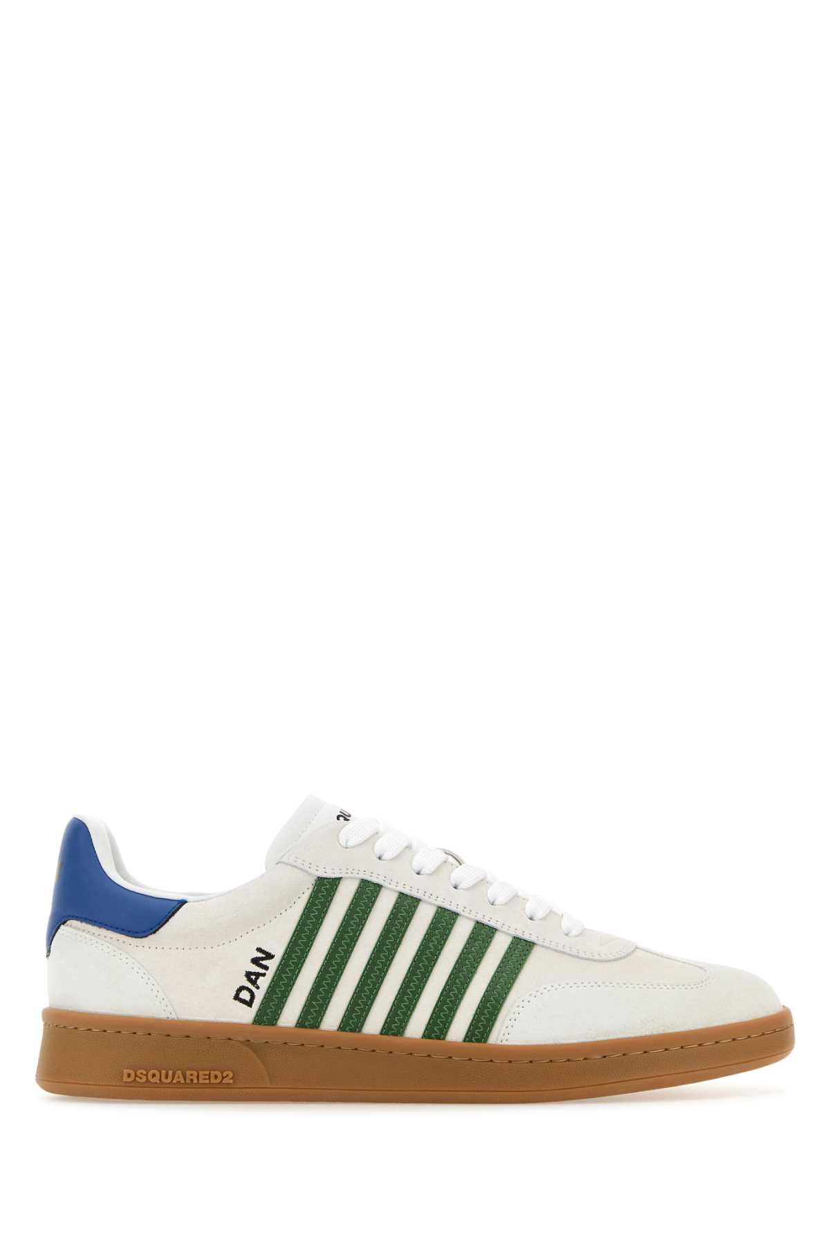 Shop Dsquared2 Chalk Suede Boxer Sneakers In Whitegreenlightblue