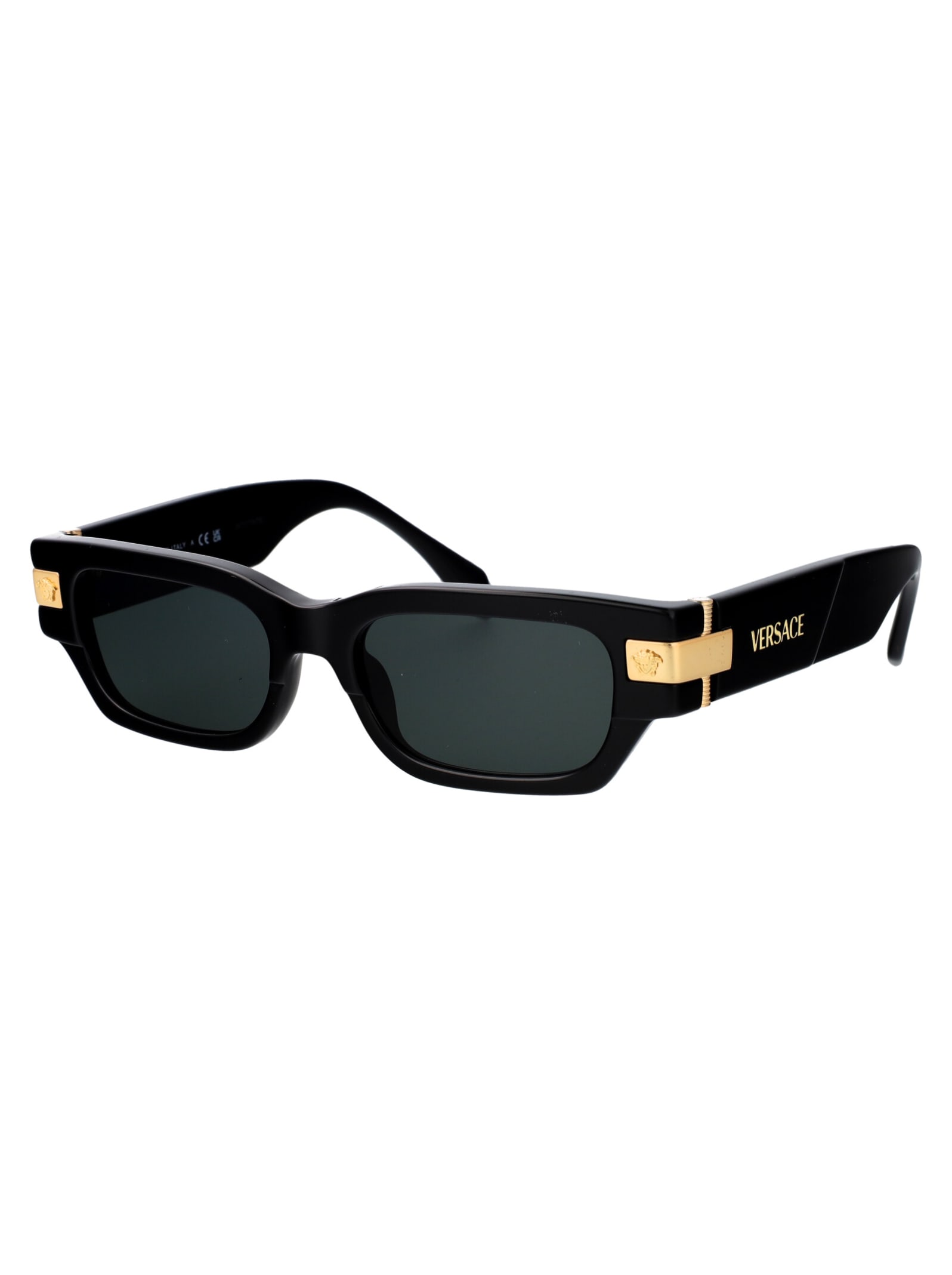 Versace 53mm Plaque Rectangular Sunglasses In Gray