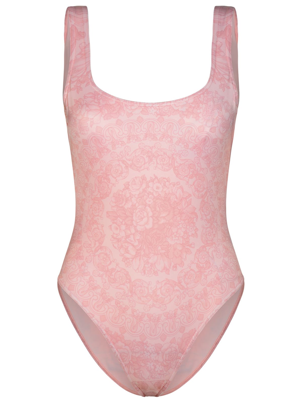 Shop Versace Barocco One-piece Swimsuit In Pink Polyester Blend In Pale Pink (pink)