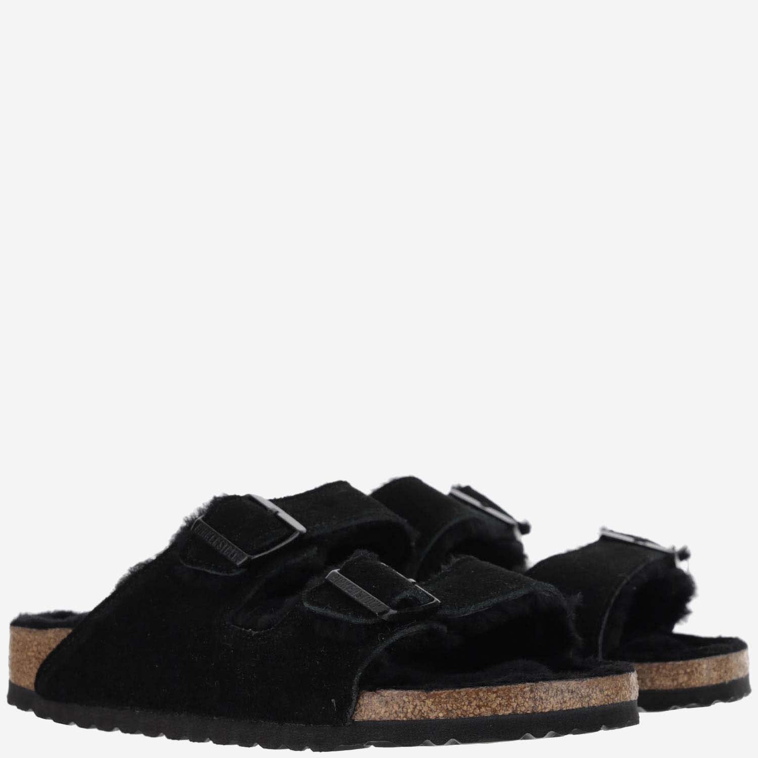 Birkenstock Suede Arizona Sandals With Double Strap In Black