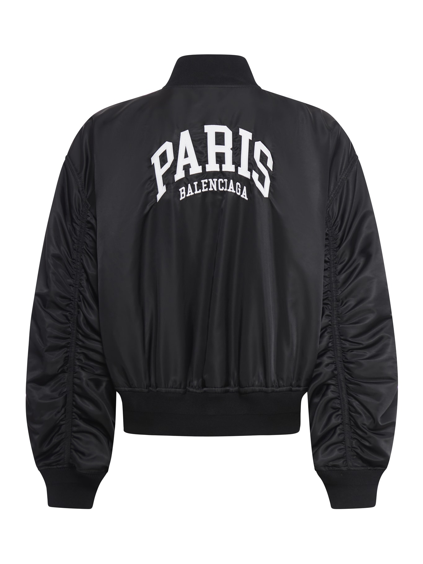 Shop Balenciaga Paris Varsity Jacket Light Bomber Nylon In Black