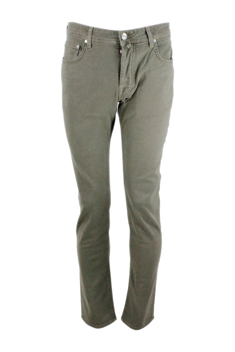 Jacob Cohen 5-pocket Stretch Cotton Bull Trousers With Closure Buttons And Pony Skin With Logo