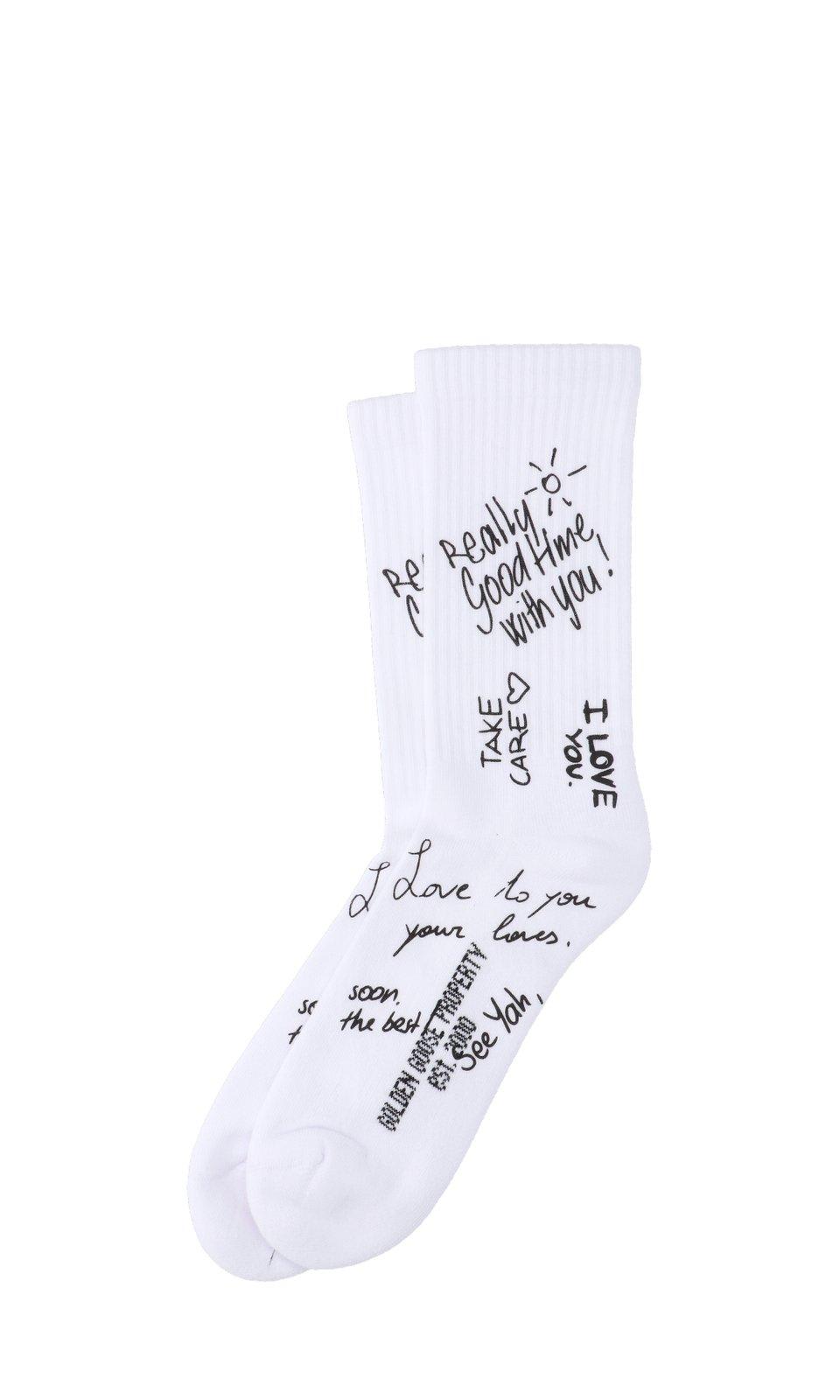 Golden Goose Slogan Printed Stretched Socks In White