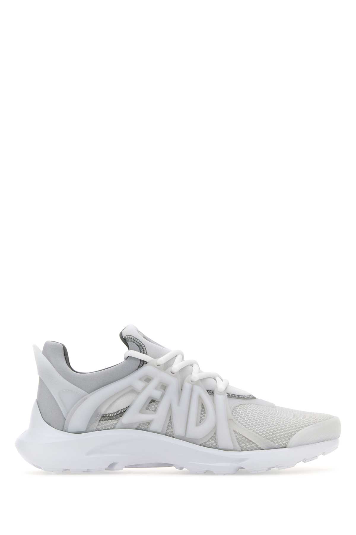 Shop Fendi White Mesh And Rubber Tag Sneakers