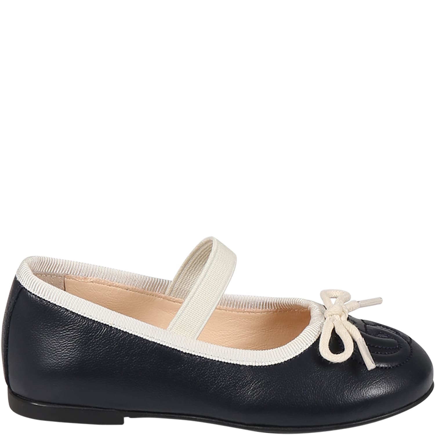 Gucci Blue Ballet Flats For Girl With Double G And Bow