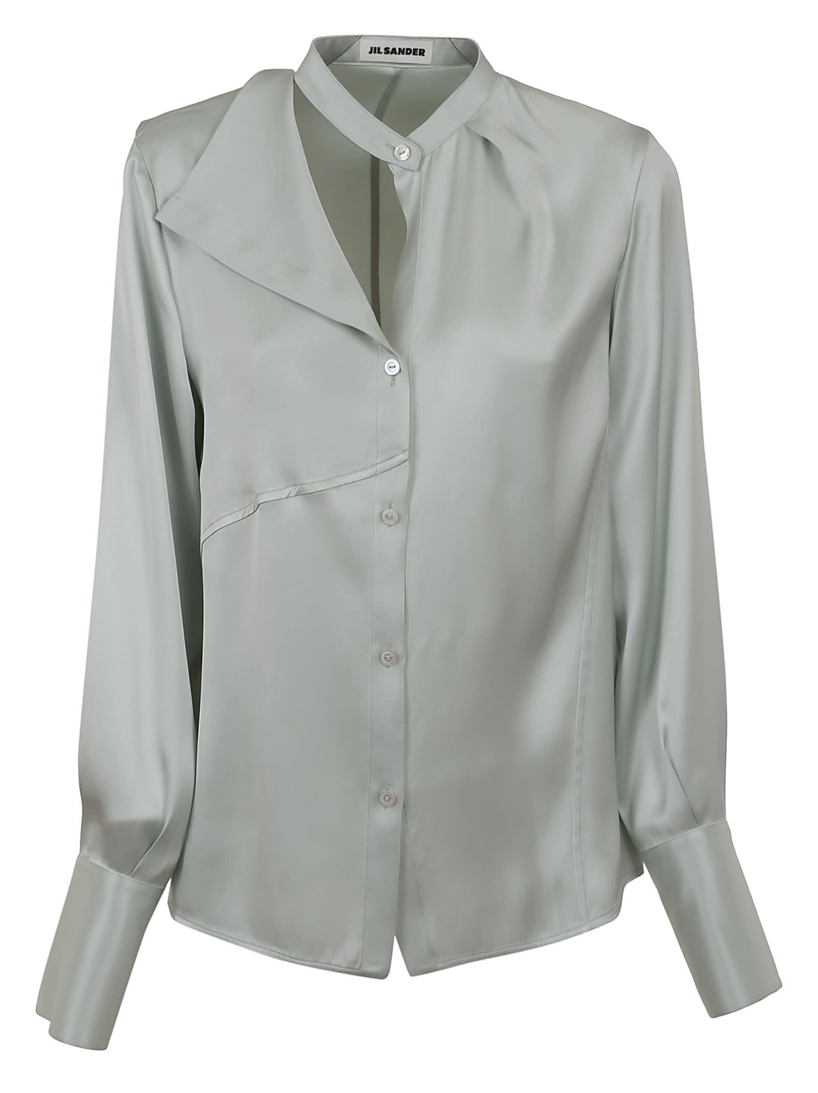 Shop Jil Sander Fitted Blouse With Stand Collar, Draped Front.