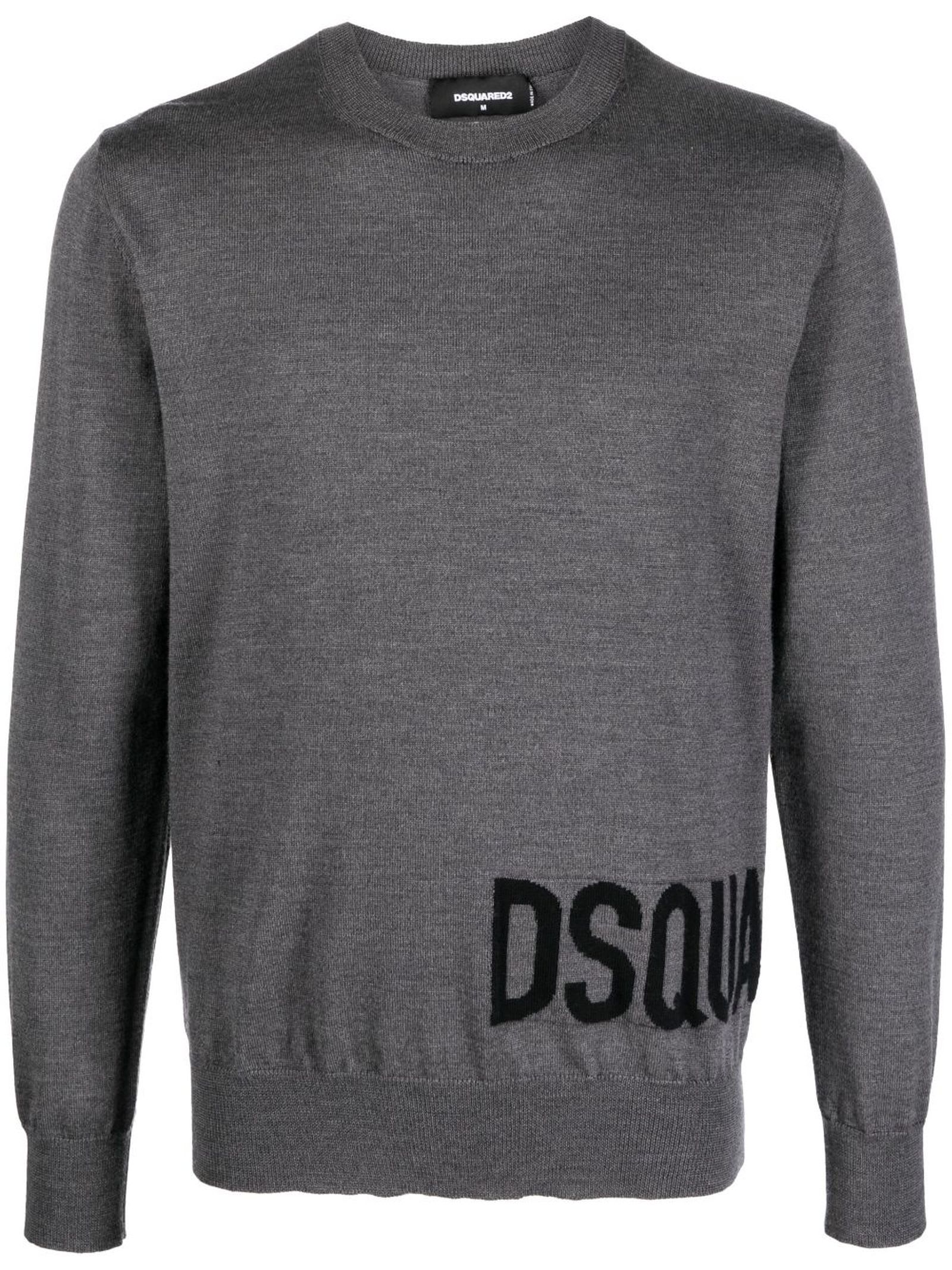 Dsquared2 Ribbed Crew Neck Sweaters With Long Sleeves In Grigio
