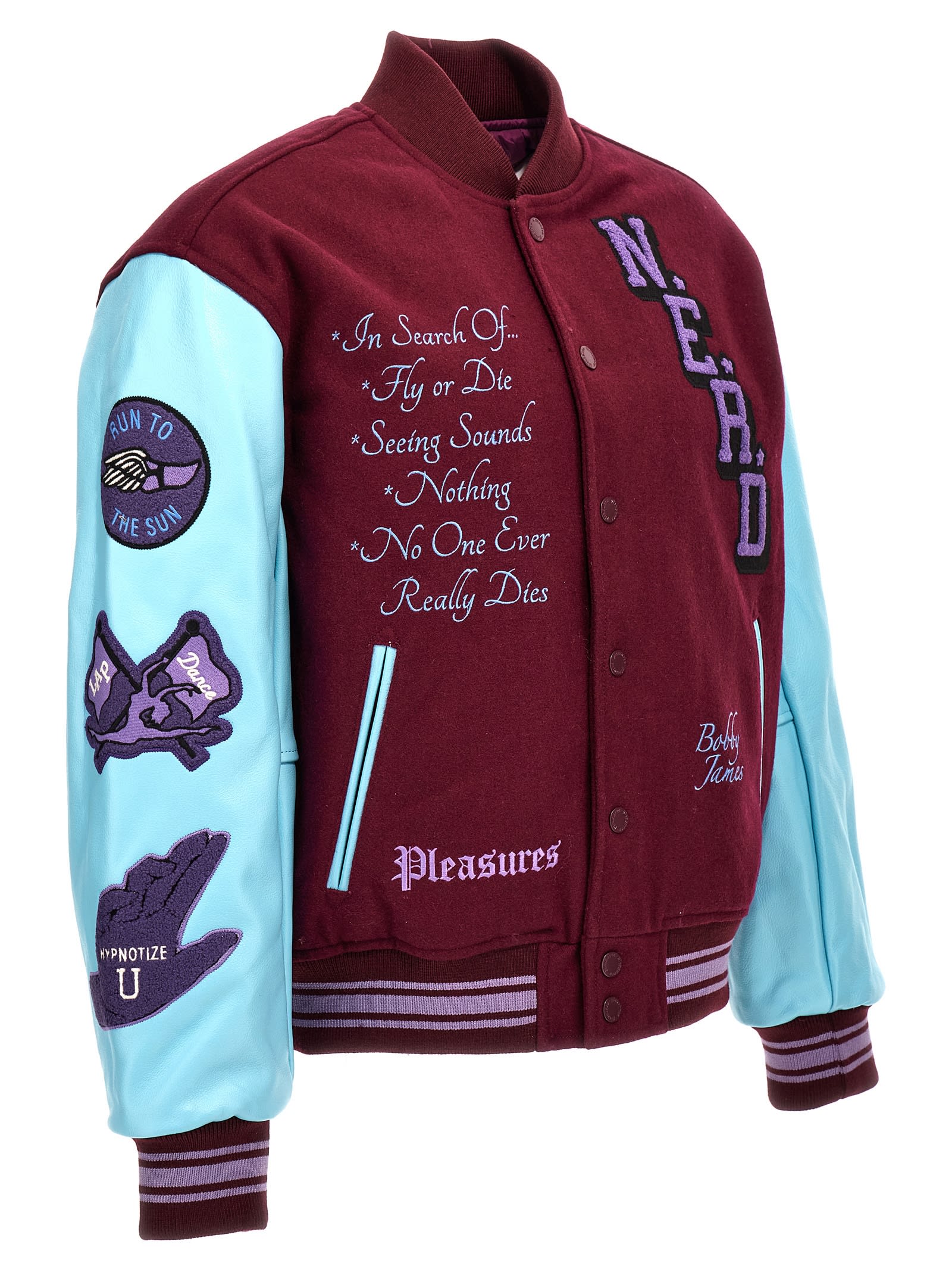 Shop Pleasures Nerd Varsity Bomber Jacket In Purple