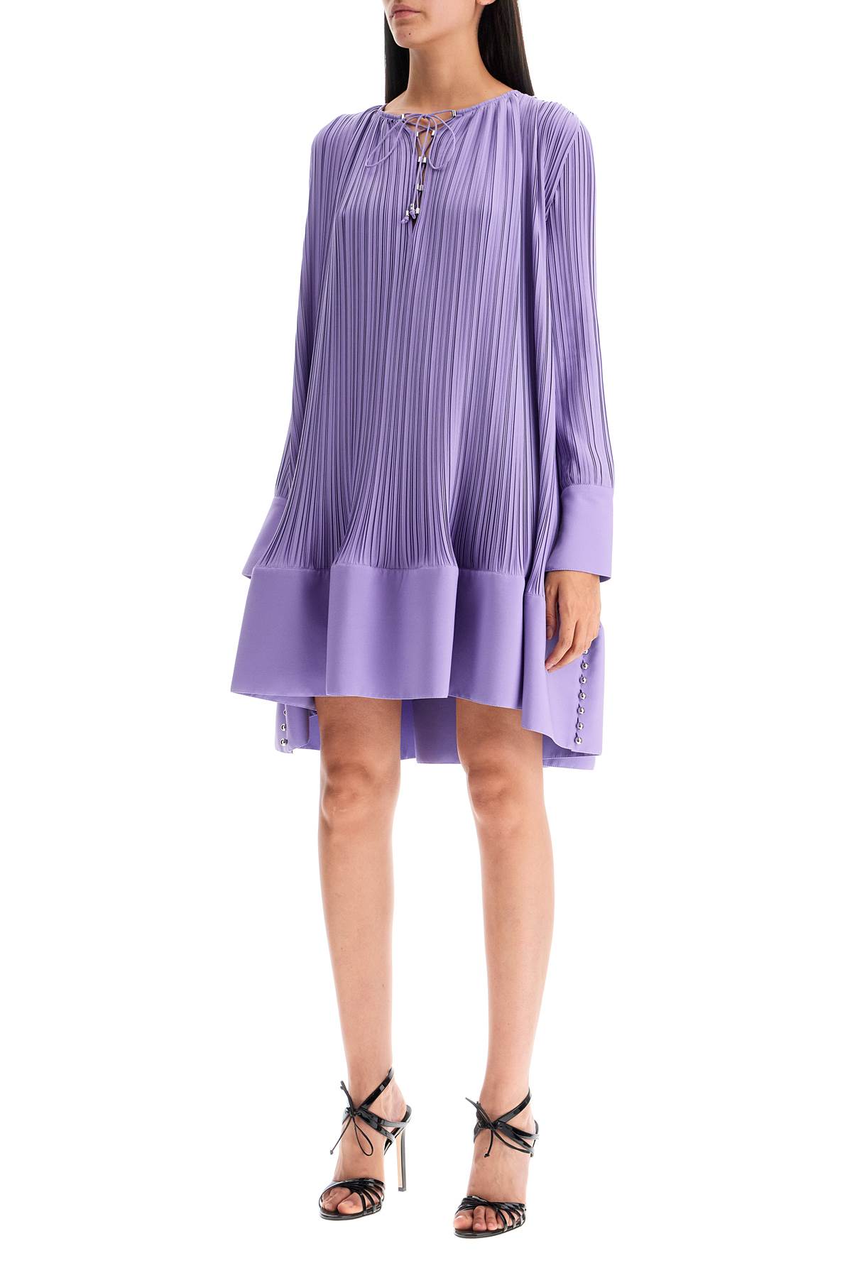 Shop Lanvin Short Pleated Dress With Ruffles In Lavande (purple)