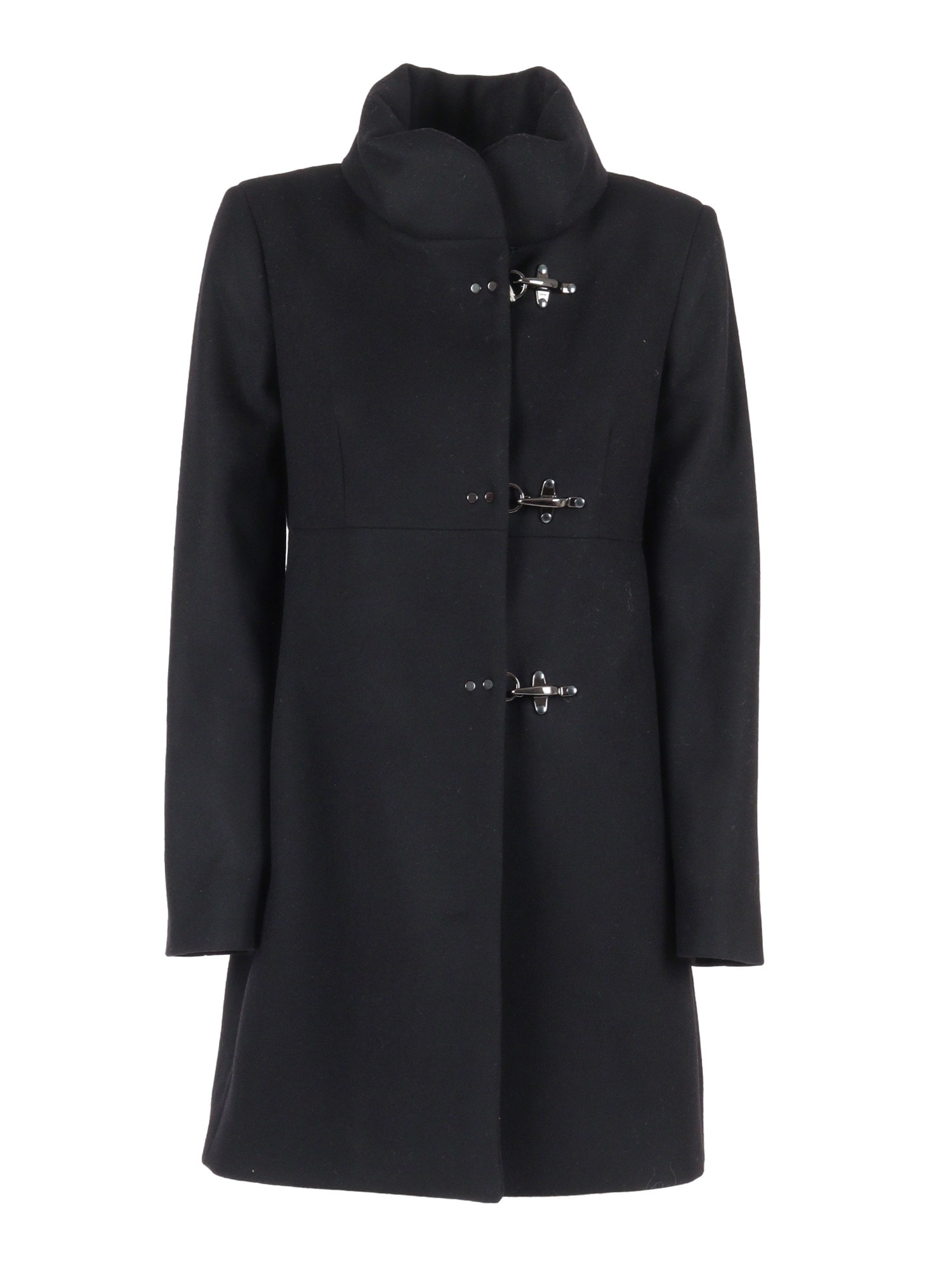 Fay Romantic Coat In Melange Wool Cloth In Black