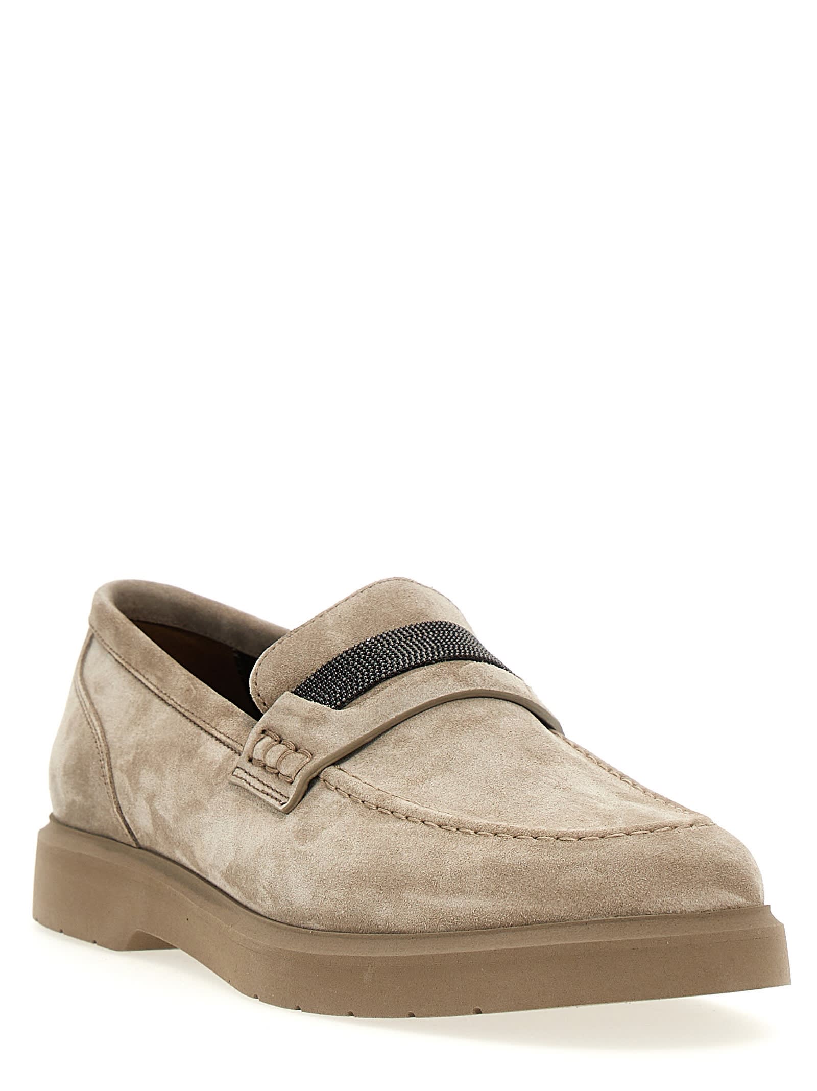 Shop Brunello Cucinelli Monile Loafers In Gray