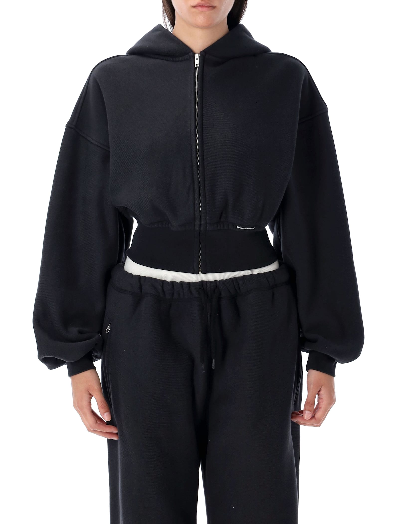Alexander Wang T Cropped Zip-up Hoodie In Black