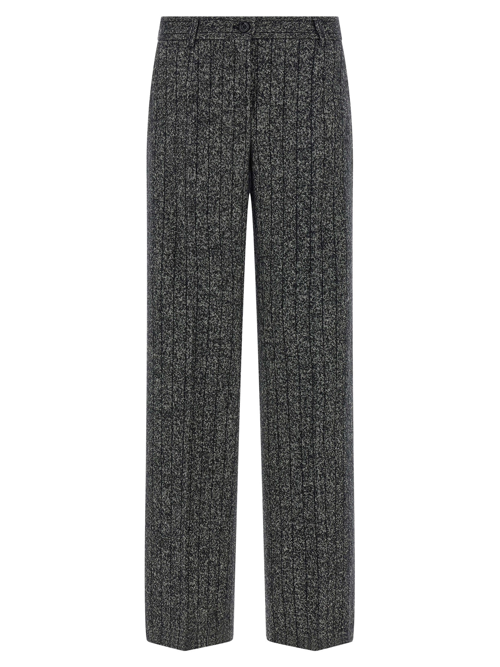 Dolce & Gabbana Wool Trousers With Textured Fabric And Pockets In Gray