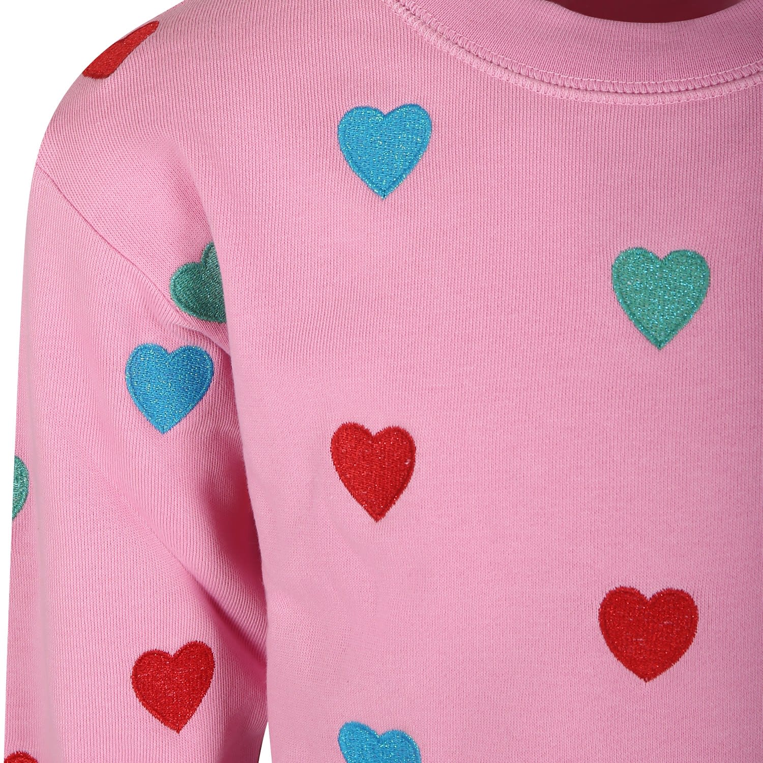 Shop Stella Mccartney Pink Sweatshirt For Girl With Hearts