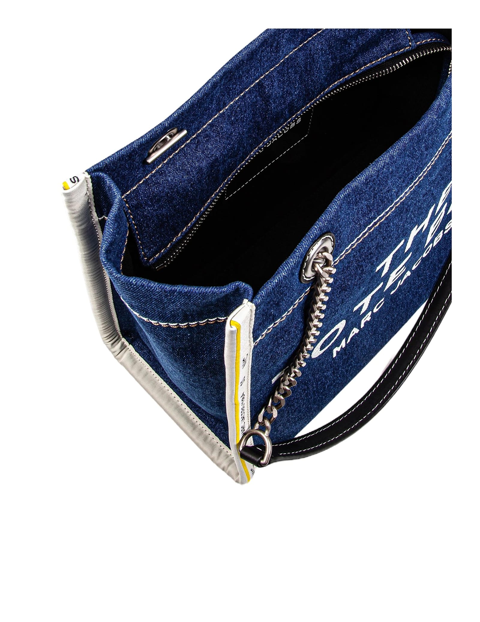 Shop Marc Jacobs The Medium Tote In Blue Denim With Embroidered Logo