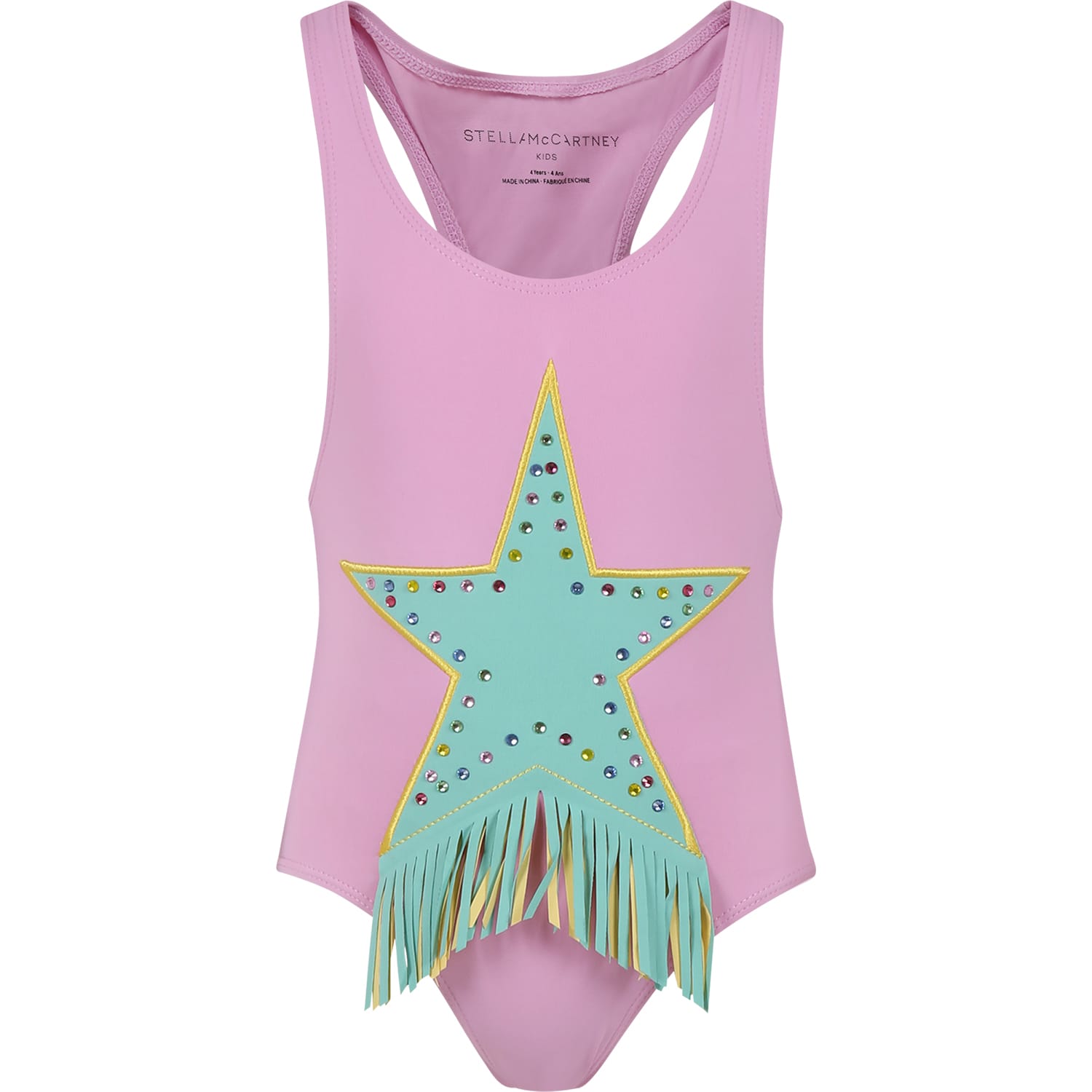 Stella Mccartney Kids' Pink Swimsuit For Girl With Star In Rosa