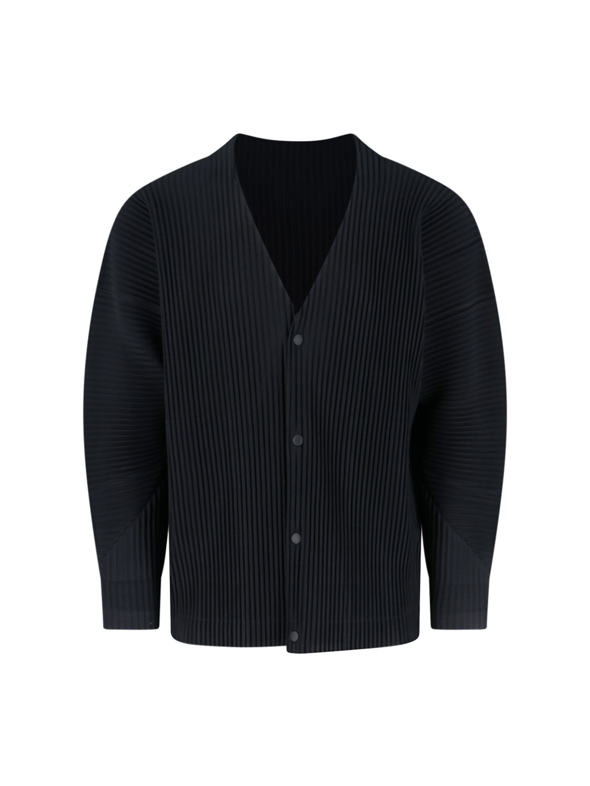 Issey Miyake Ribbed Texture V-neck Sweater With Long Sleeves In Black