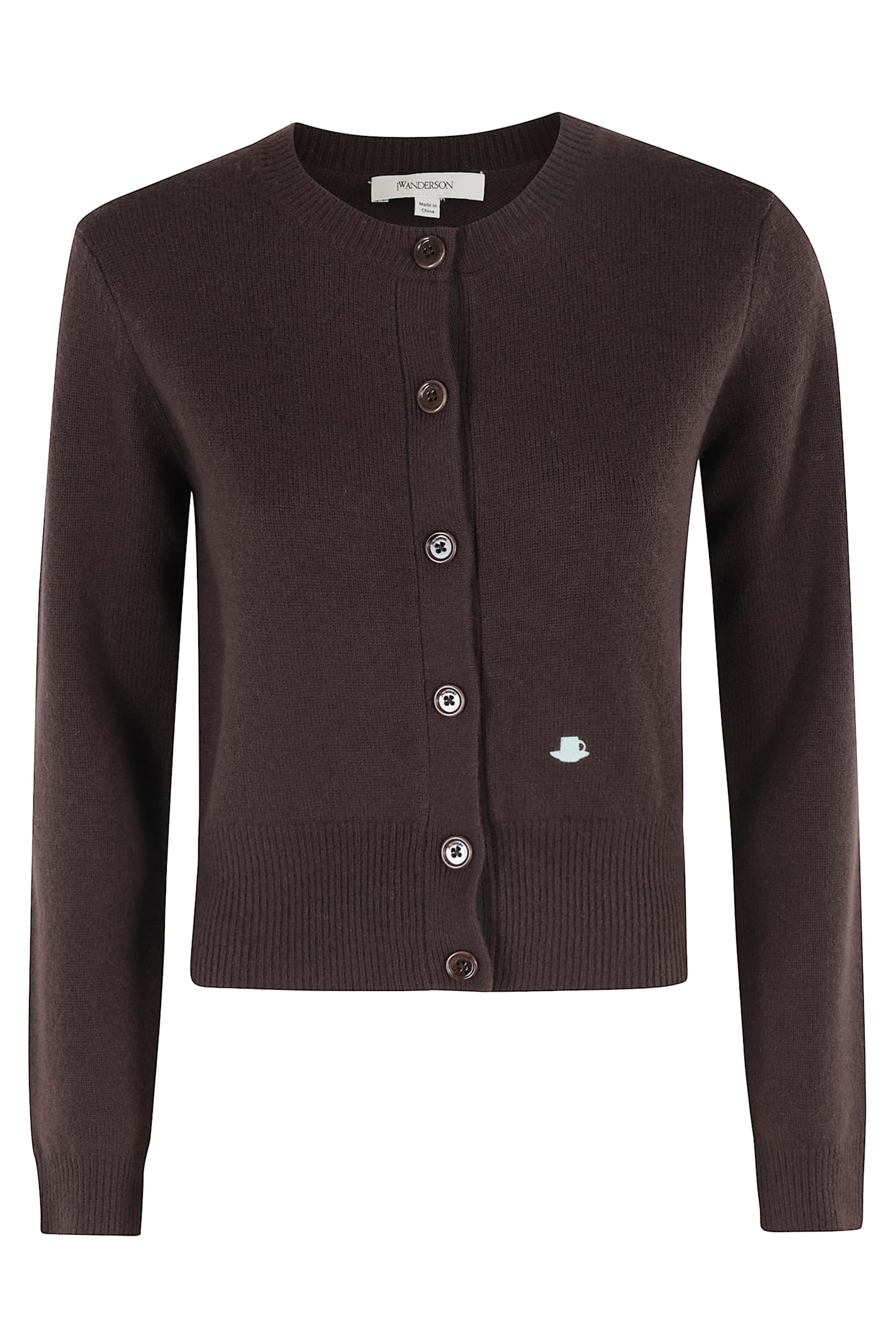 Jw Anderson Contrast Embroidery Cardigan In Brown