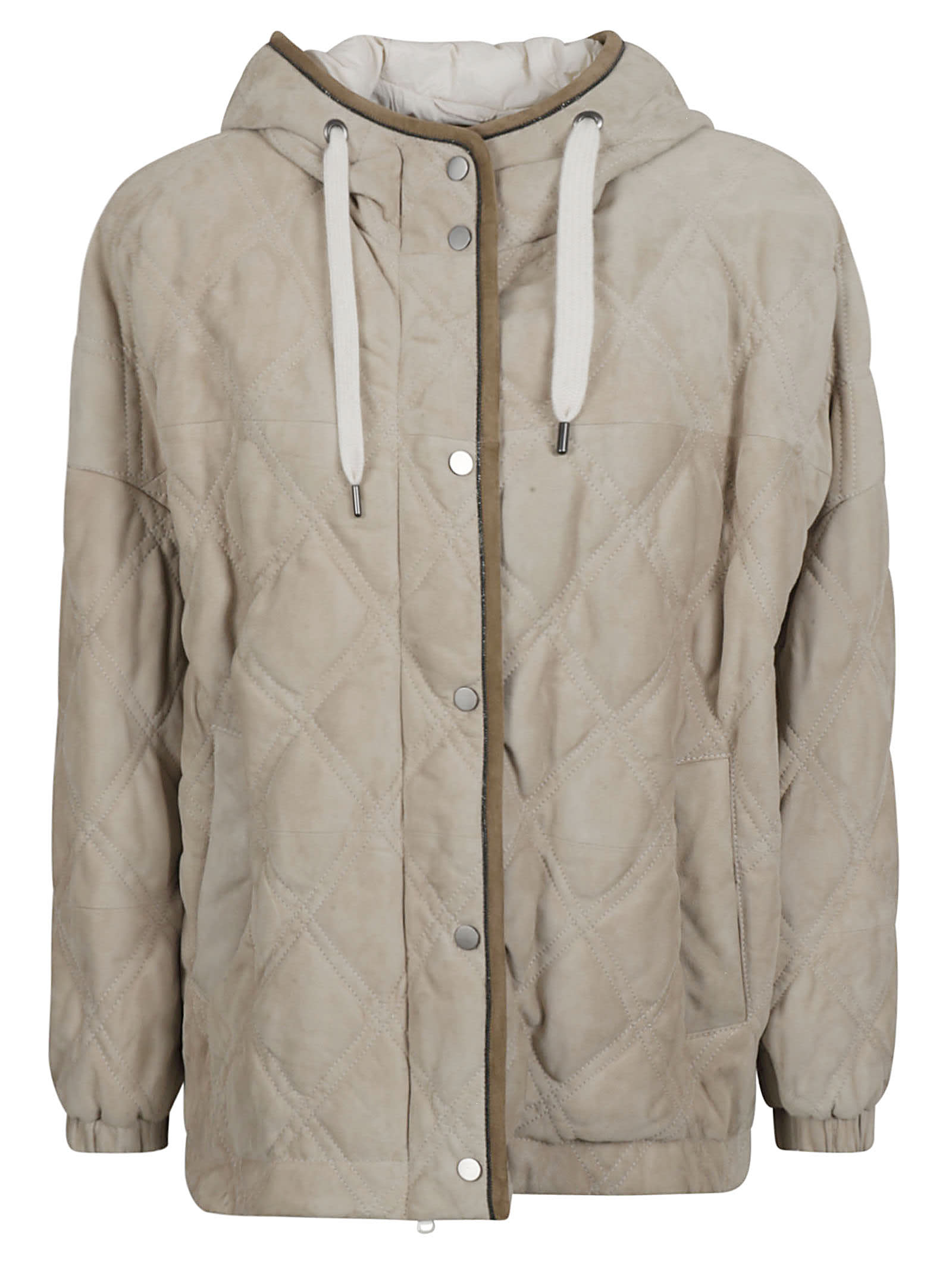 Brunello Cucinelli Diamond Quilt Hooded Jacket In Shell