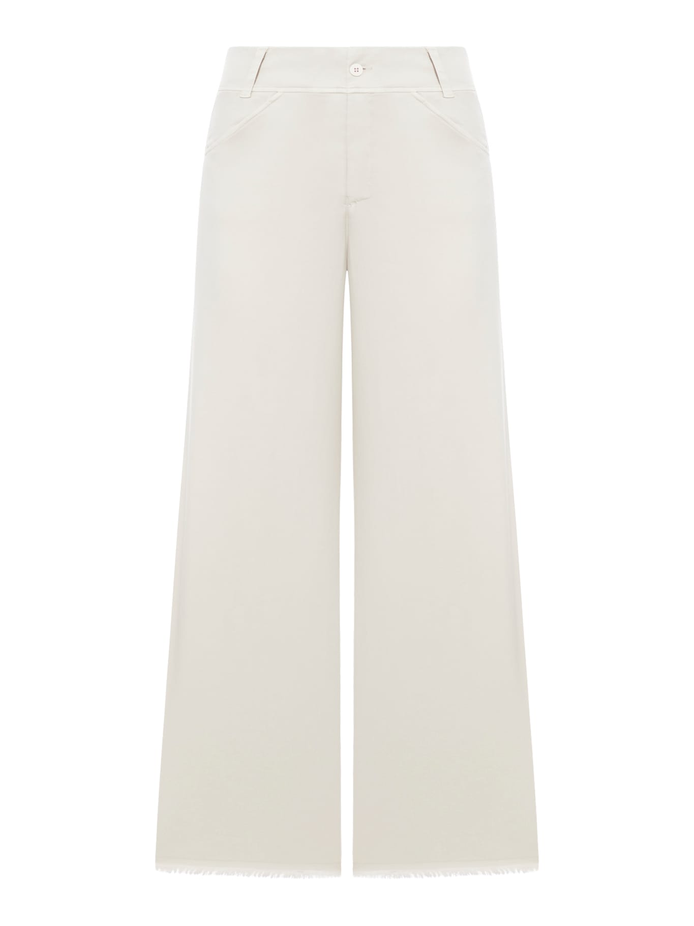 Wide Leg Trousers With Raw Cut At The Bottom In Viscose And Stretch Cotton