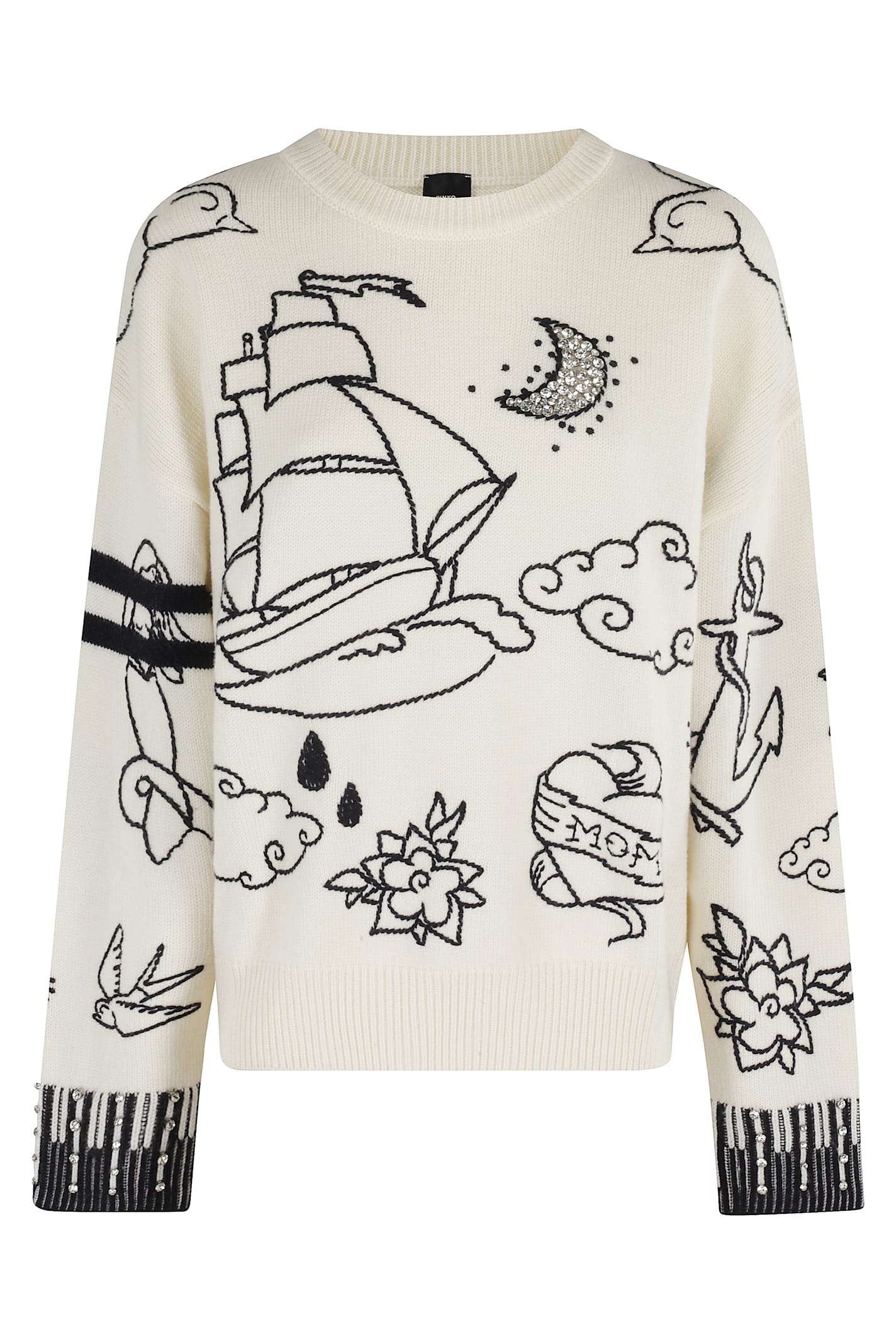 Pinko Patterned Crew-neck Sweater In Gold
