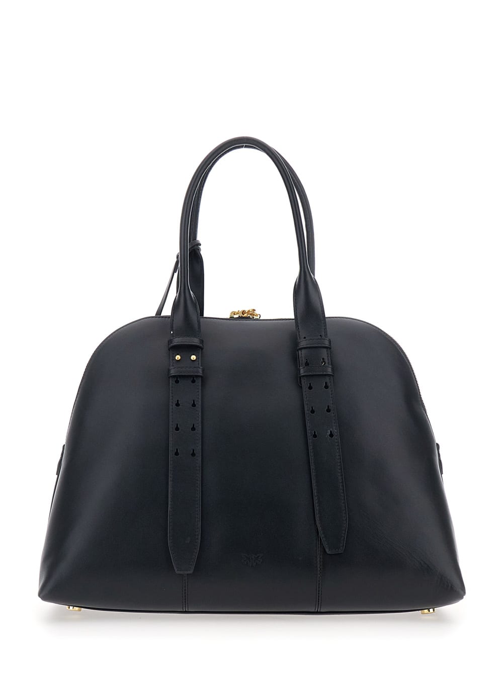 Pinko Black Handbag With Padlock Detail On The Front And Love Birds Plaque On The Front In Leather Woman