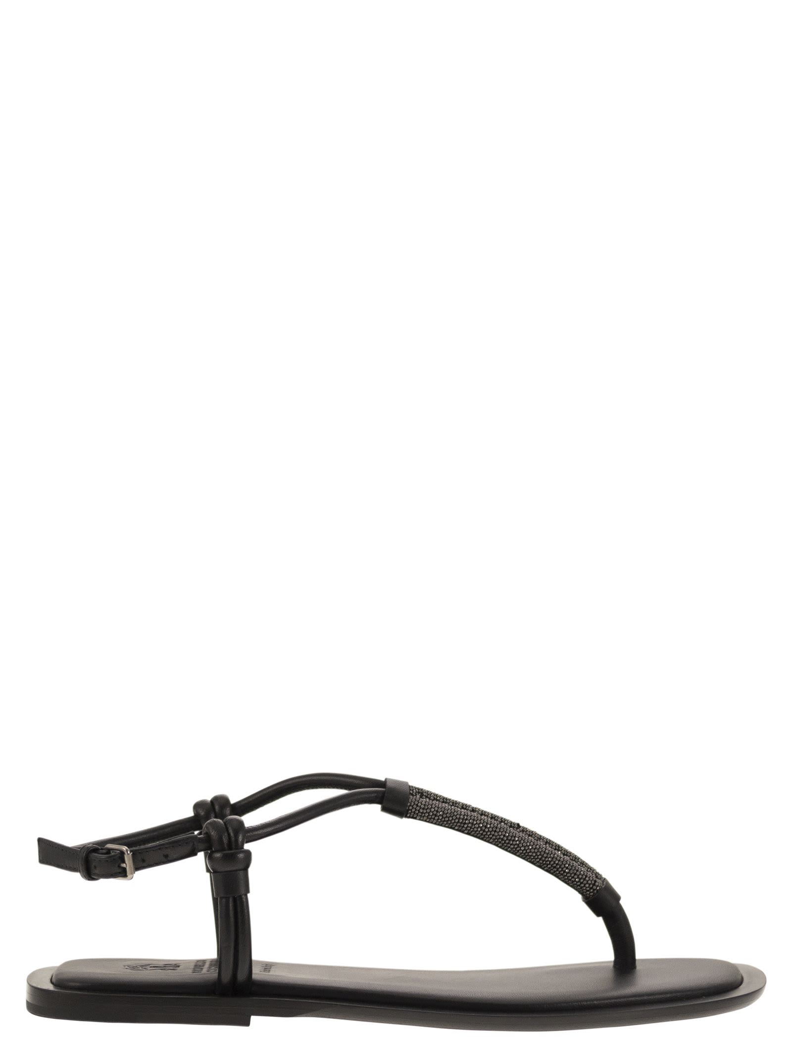 Shop Brunello Cucinelli Leather Sandals With Precious Braided Straps In Nero (black)