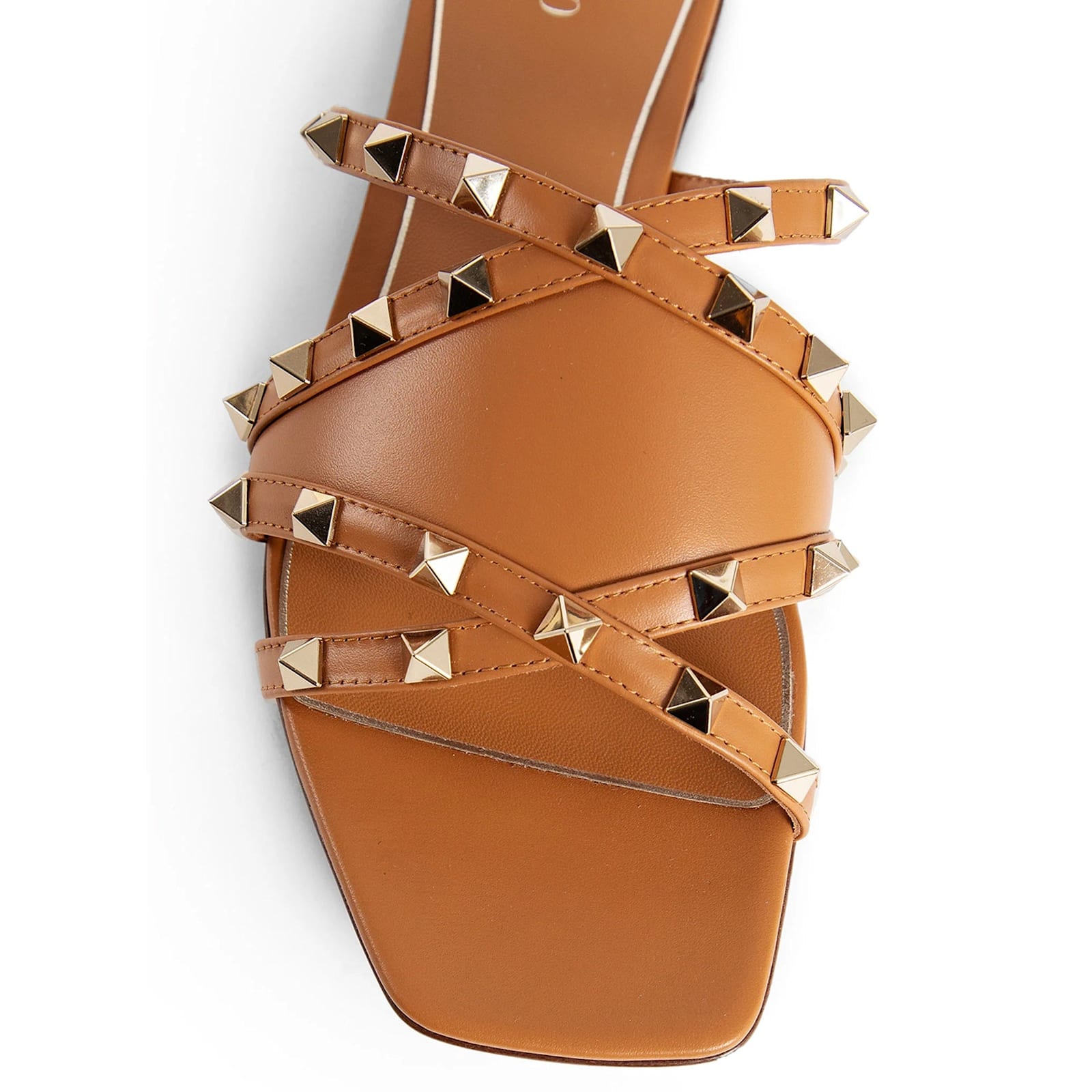 Valentino Garavani Rockstud Leather Flat Sandals In Brown