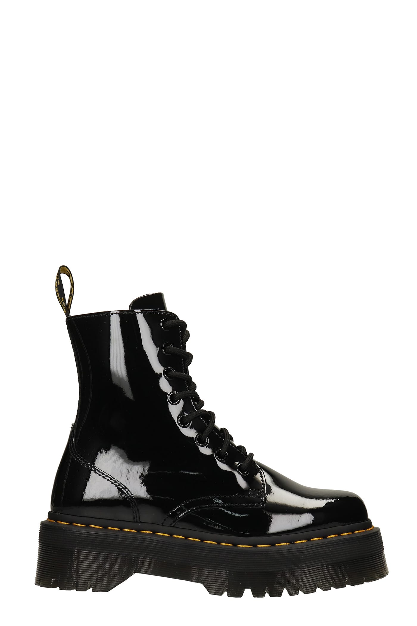 Dr. Martens Jadon Combat Boots In Black Patent Leather
