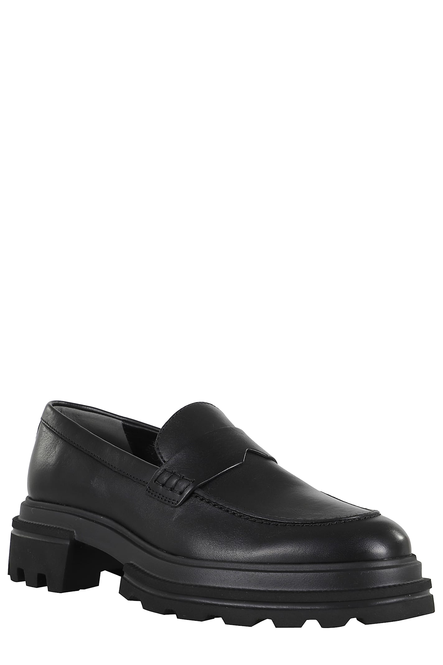Hogan 10-storey Smooth Leather And Workwear Sole Loafers Shoes In Black