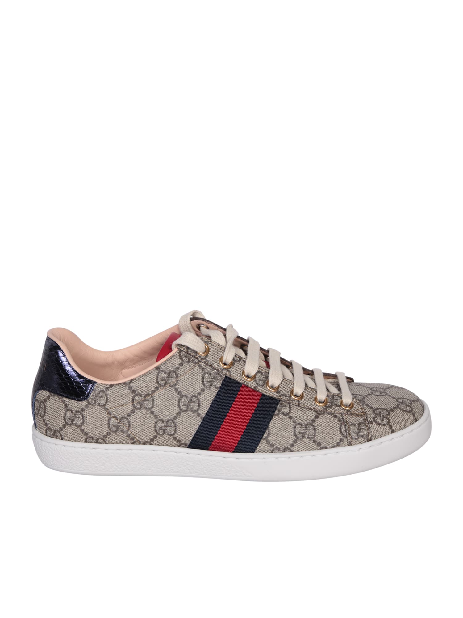 Ace leather-trimmed GG sneakers in beige - Gucci