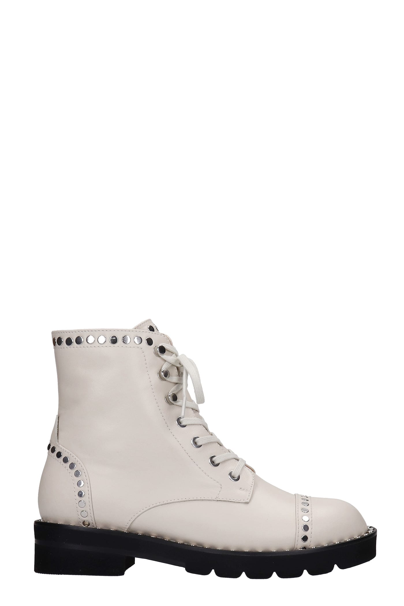 Buy Stuart Weitzman Mila Lift Studs Combat Boots In White Leather online, shop Stuart Weitzman shoes with free shipping