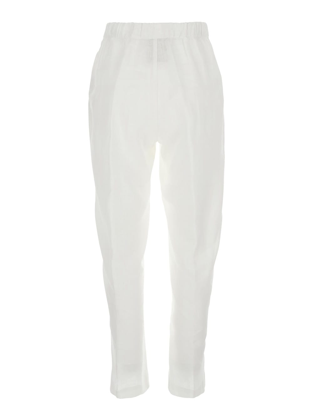 SEMICOUTURE WHITE PANTS WITH ELASTIC WAIST WITH DRAWSTRING IN LINEN WOMAN