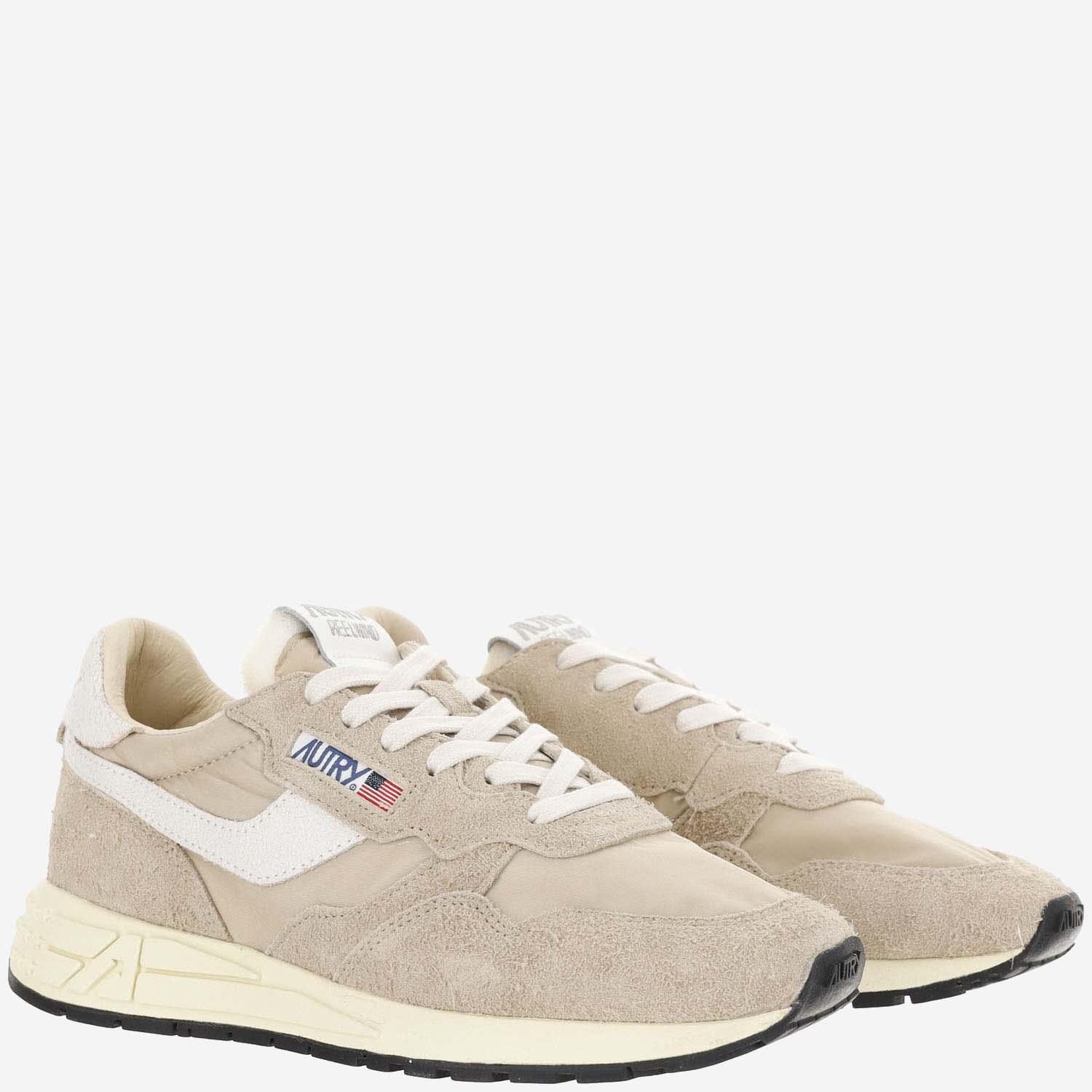 Shop Autry Reelwind Low Nylon And Suede Sneakers In Beige